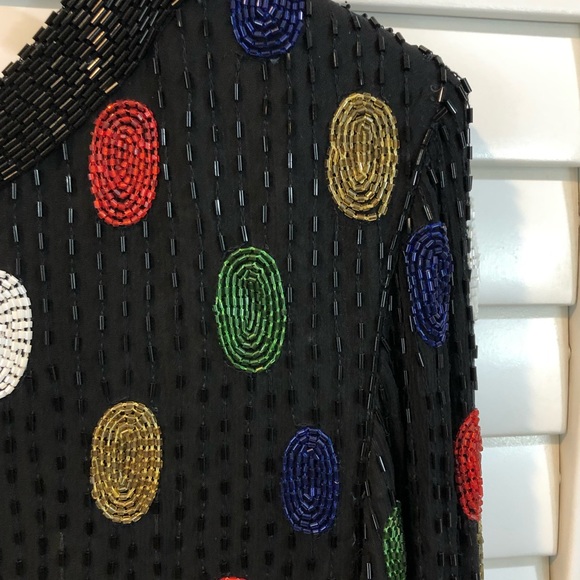Vintage Beaded Black Silk Top - Picture 2 of 10